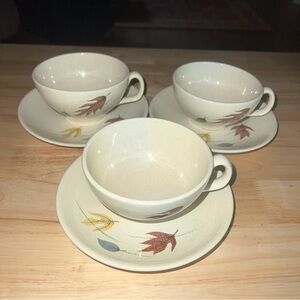 Vintage MCM Franciscan Autumn Leaves Cups & Saucers 3 Sets